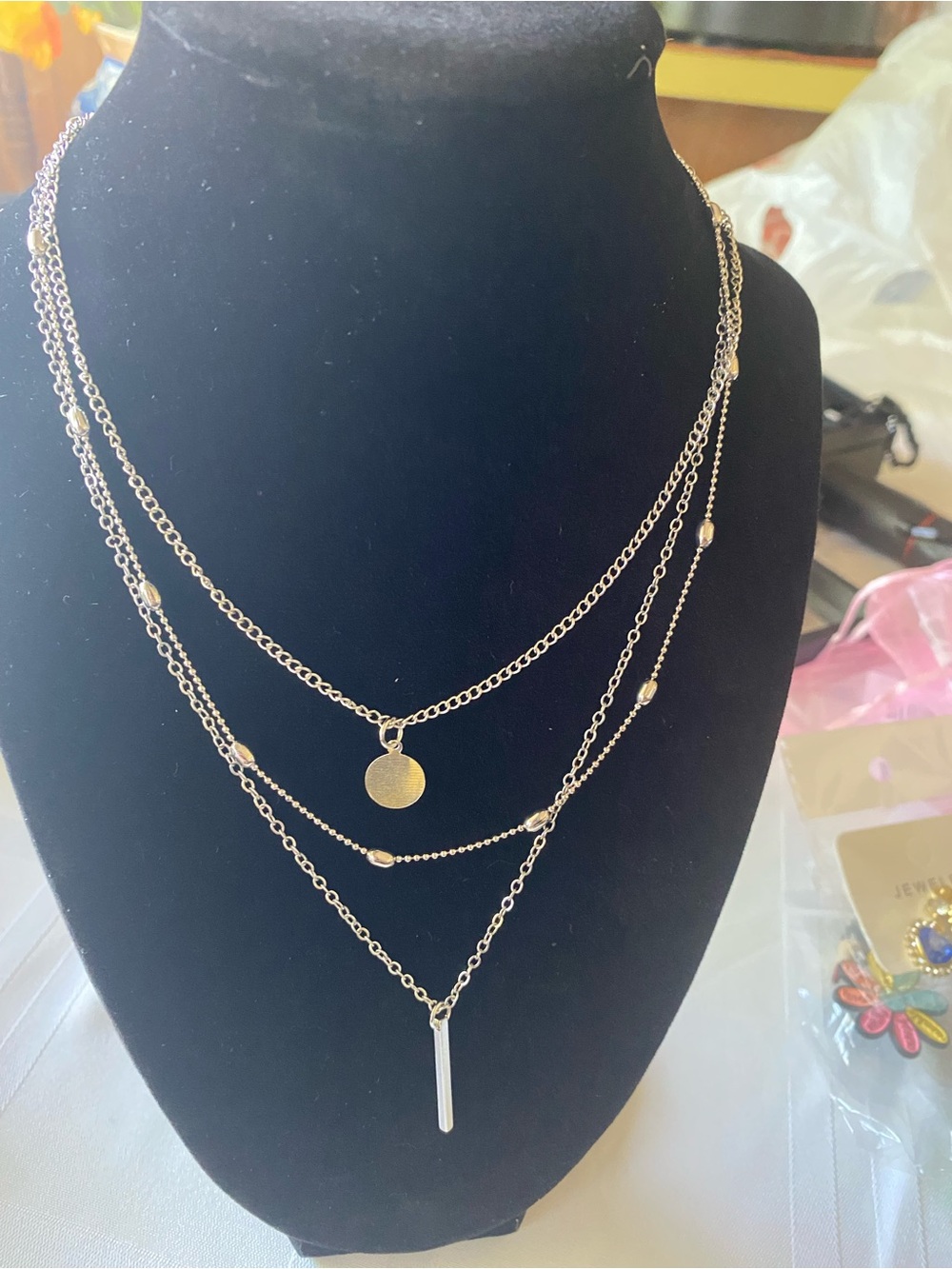 Layered Silver-Tone Disc & Bar Necklace - Women
